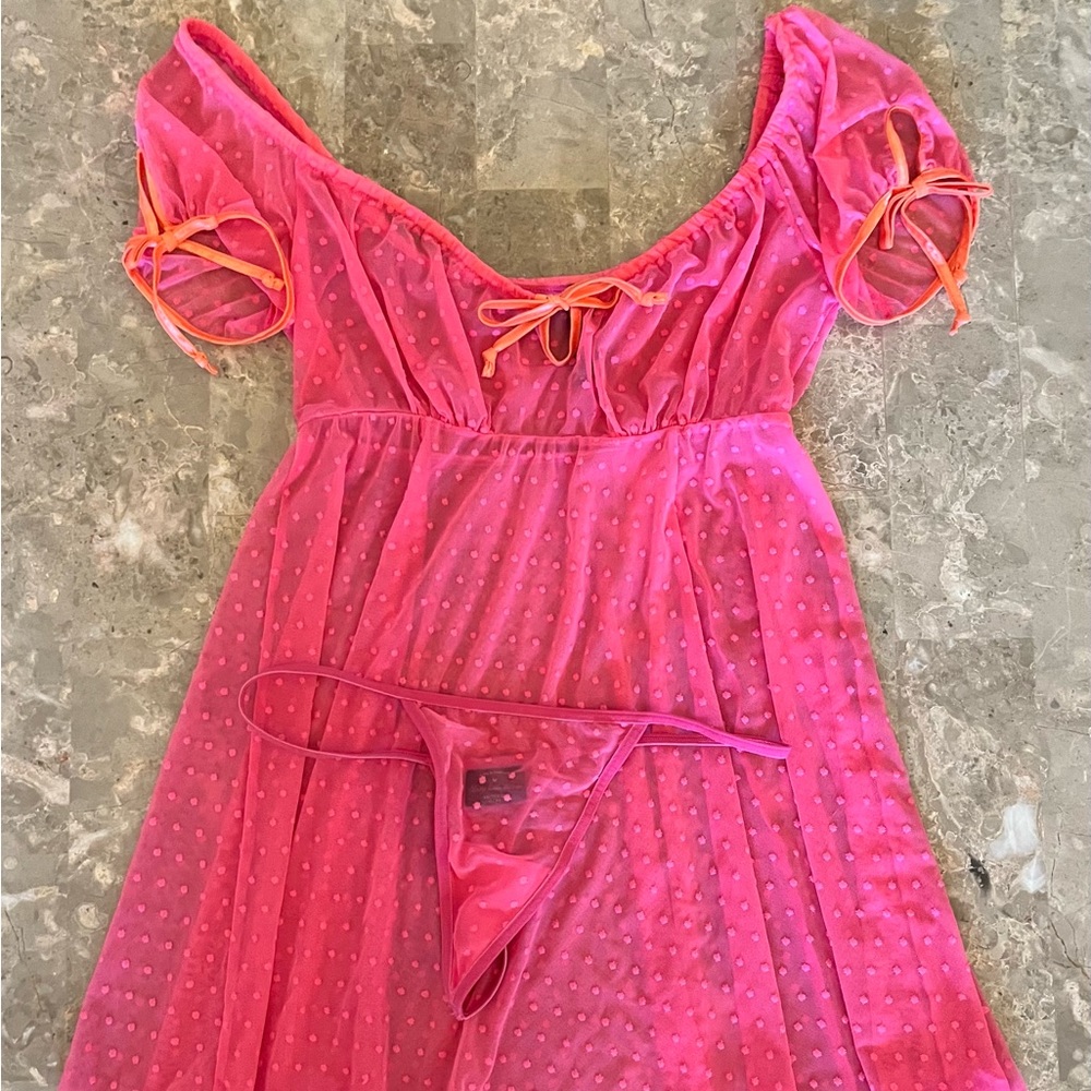 Victoria’s Secret Sexy Little Thing Sheer Polka Dot Slip & Thong Size M